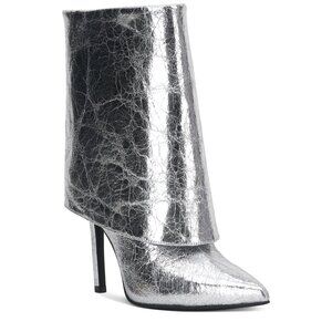 Metallic Silver Crinkle Ankle Boots With Pointed Toe & Stiletto Heel By I.N.C. I